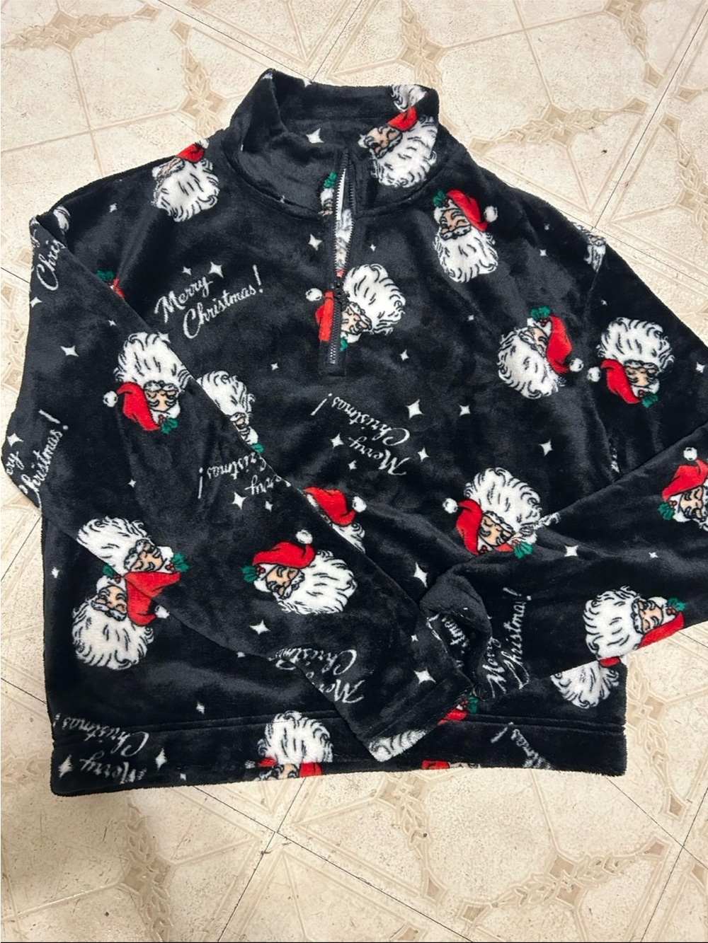 Black 1/4 Zip-Up Holiday Santa Fleece Sweater
